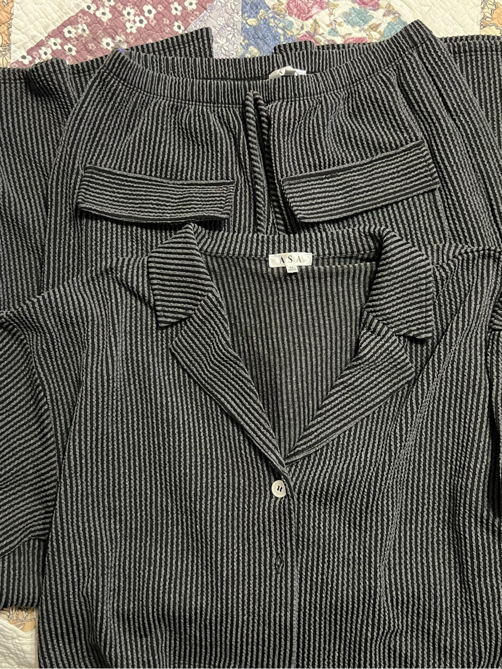 Women's Black & Gray Striped Pantsuit - Tailored Two-Piece